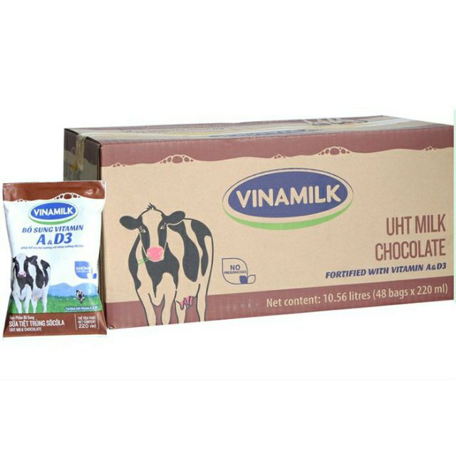 Sữa dinh dưỡng bịch có đường sôcôla Vinamilk -thùng 48 bịch