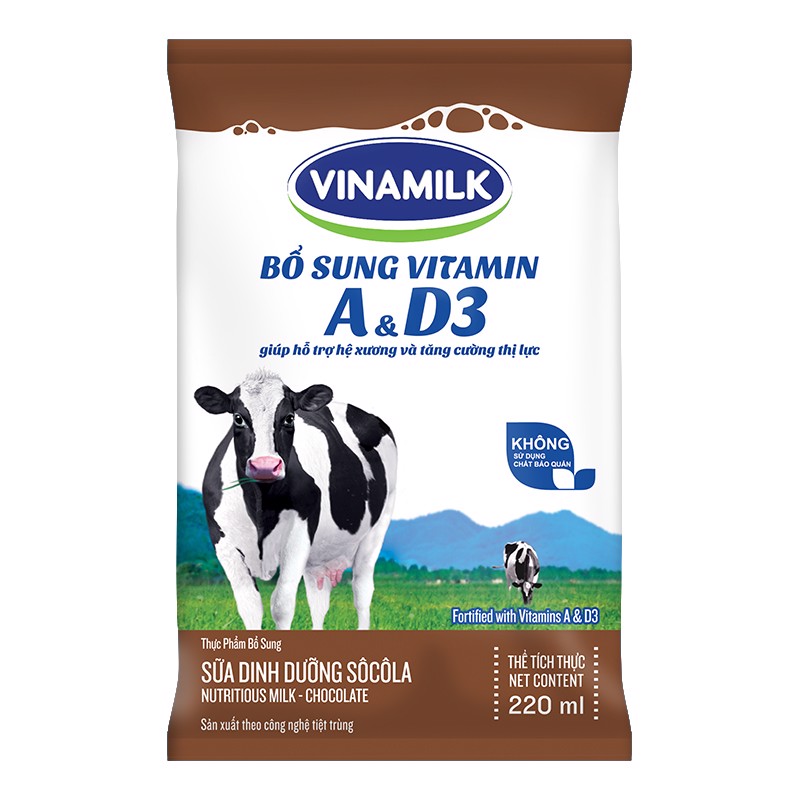 Sữa dinh dưỡng bịch có đường sôcôla Vinamilk - bịch 220 ml