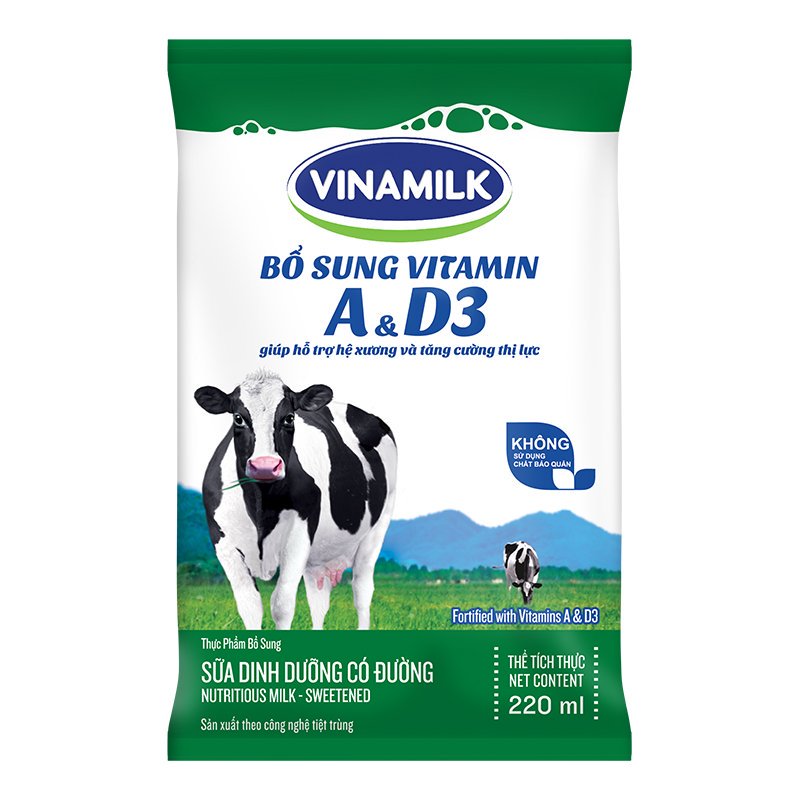 Sữa dinh dưỡng bịch có đường Vinamilk - bịch 220 ml