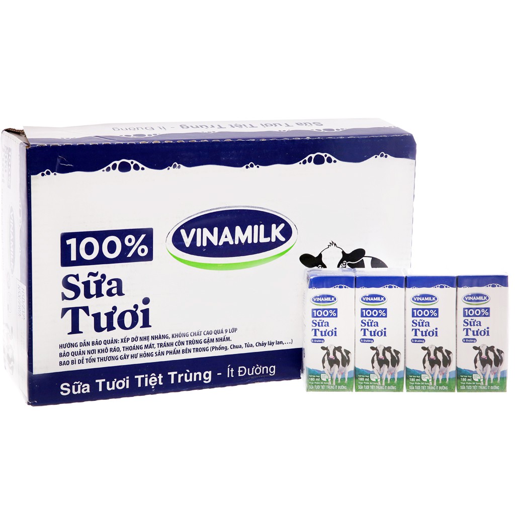 Sữa tươi tiệt trùng ít đường Vinamilk - thùng 48 hộp (180 ml)