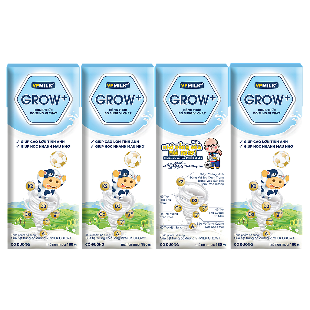 Sữa tiệt trùng có đường grow Vpmilk - lốc 4 hộp (180 ml)