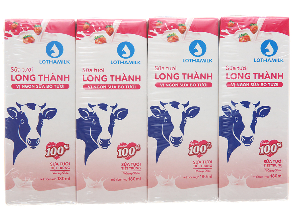 Sữa tươi tiệt trùng hương dâu Long Thành - hộp 180 ml