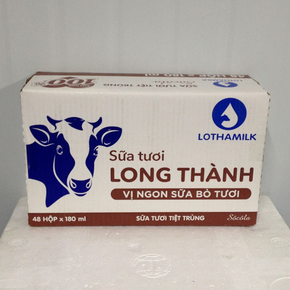 Sữa tươi tiệt trùng socola Long Thành - thùng 12 lốc (180 ml)