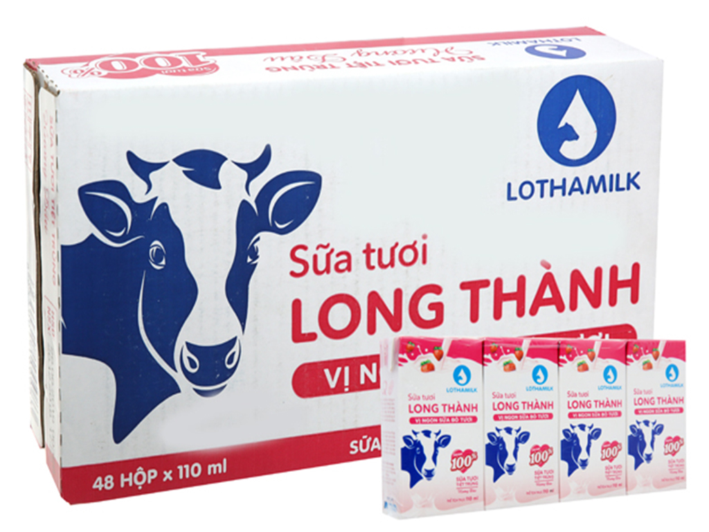Sữa tươi tiệt trùng hương dâu Long Thành - thùng 48 hộp (110 ml)