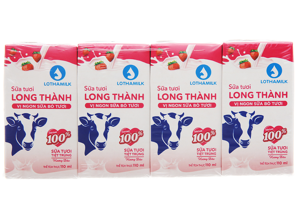 Sữa tươi tiệt trùng hương dâu Long Thành - hộp 110 ml
