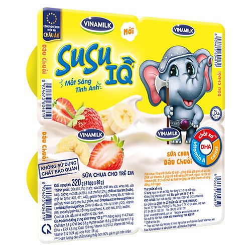 Sữa chua ăn dâu chuối IQ SuSu - lốc 4 hộp 80 g