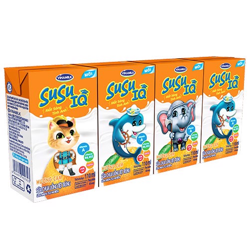 Sữa chua uống hương cam IQ Susu - lốc 4 hôp 110 ml