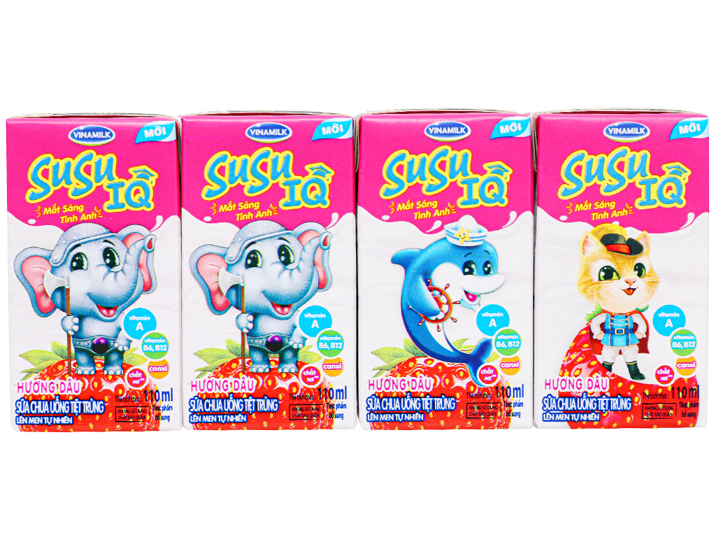 Sữa chua uống hương dâu IQ Susu - lốc 4 hôp 110 ml